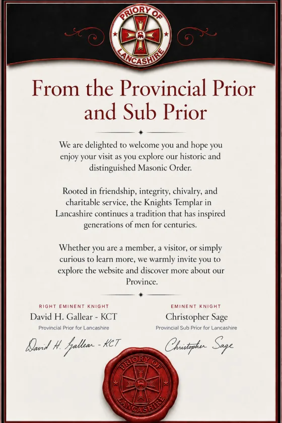 From the Provincial Prior and Sub Prior — a welcome message from the Priory of Lancashire